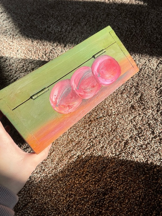 Hand-Painted Floral Wooden Box 9x5x4 - Picture 4 of 7